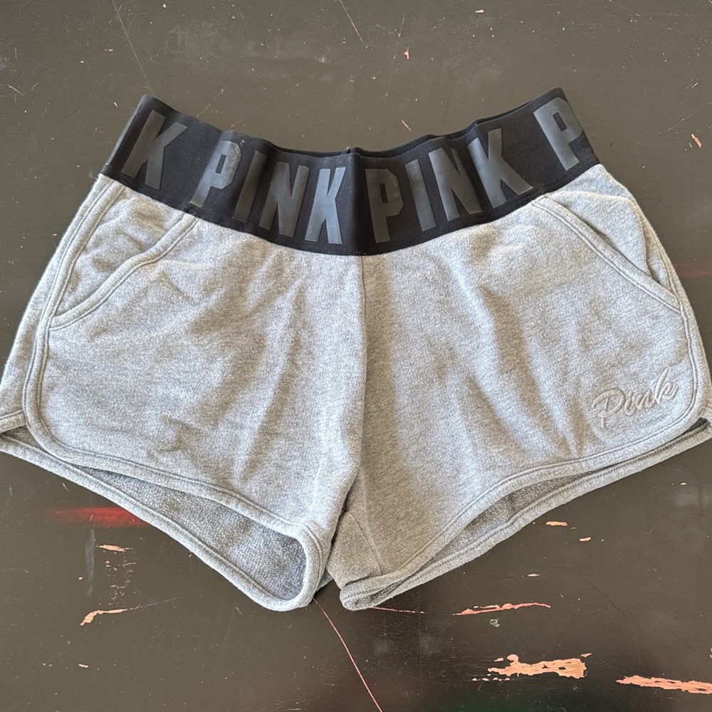 PINK Victoria's Secret Gray Athletic Shorts with Black Waistband